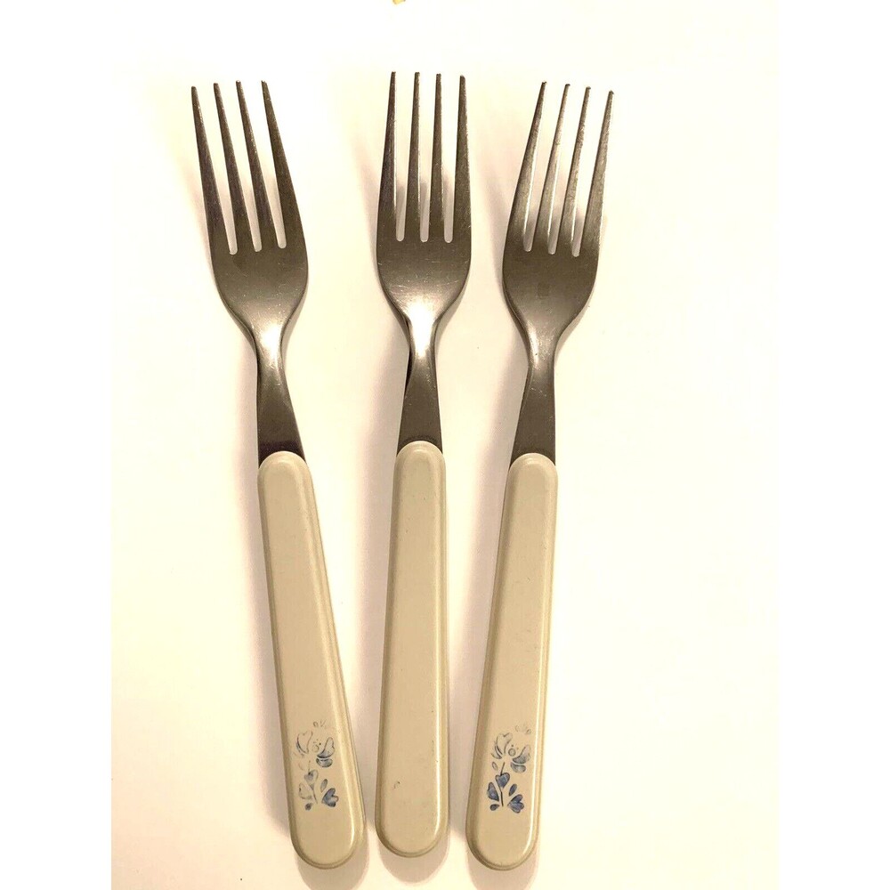 3 Vintage Pfaltzgraff Yorktowne Flatware Dinner Forks Stainless Steel 7.75" READ